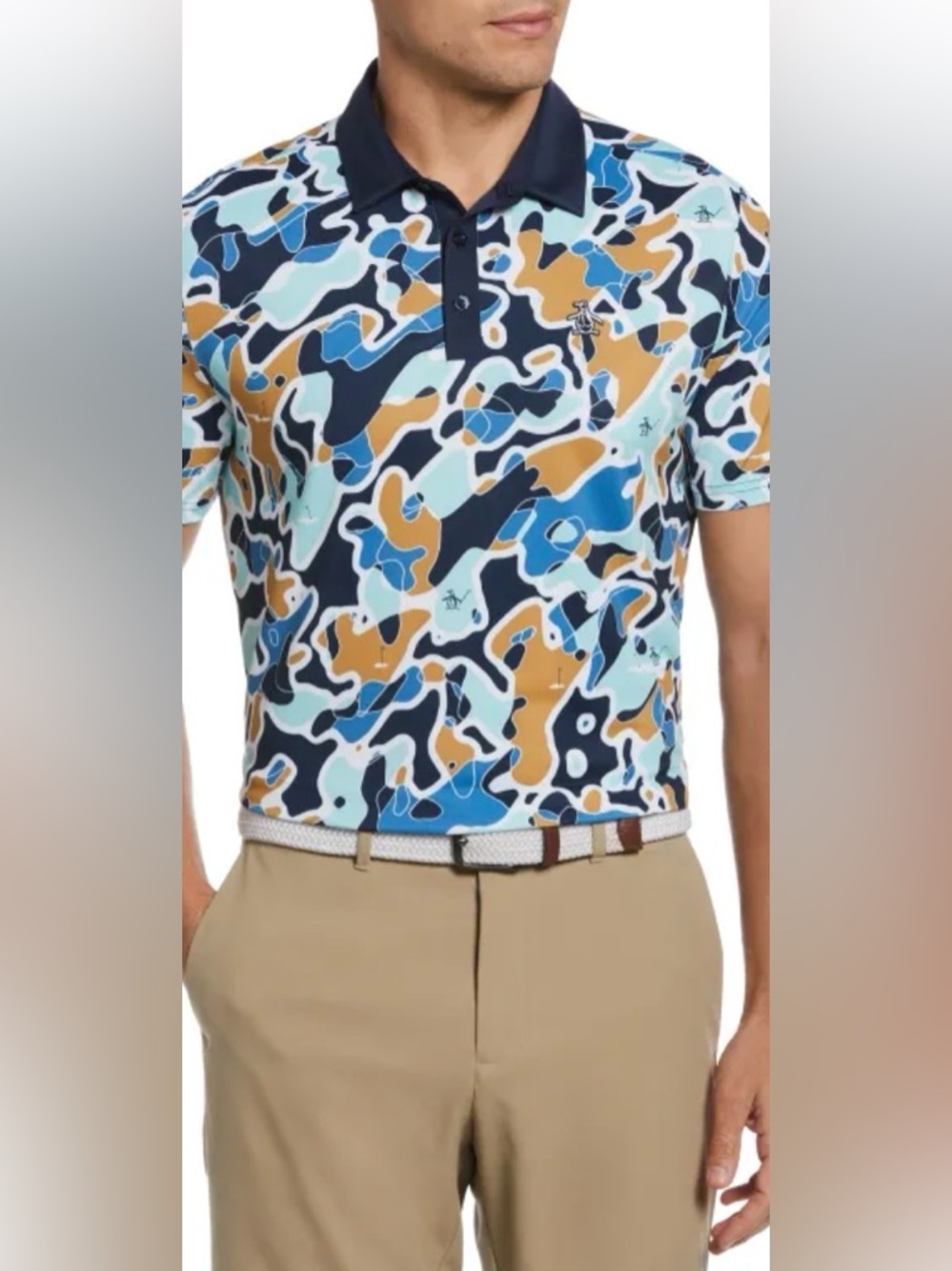 ORIGINAL PENGUIN MENS GOLF BUNKER PRINT POLO SHIRT Sz XL